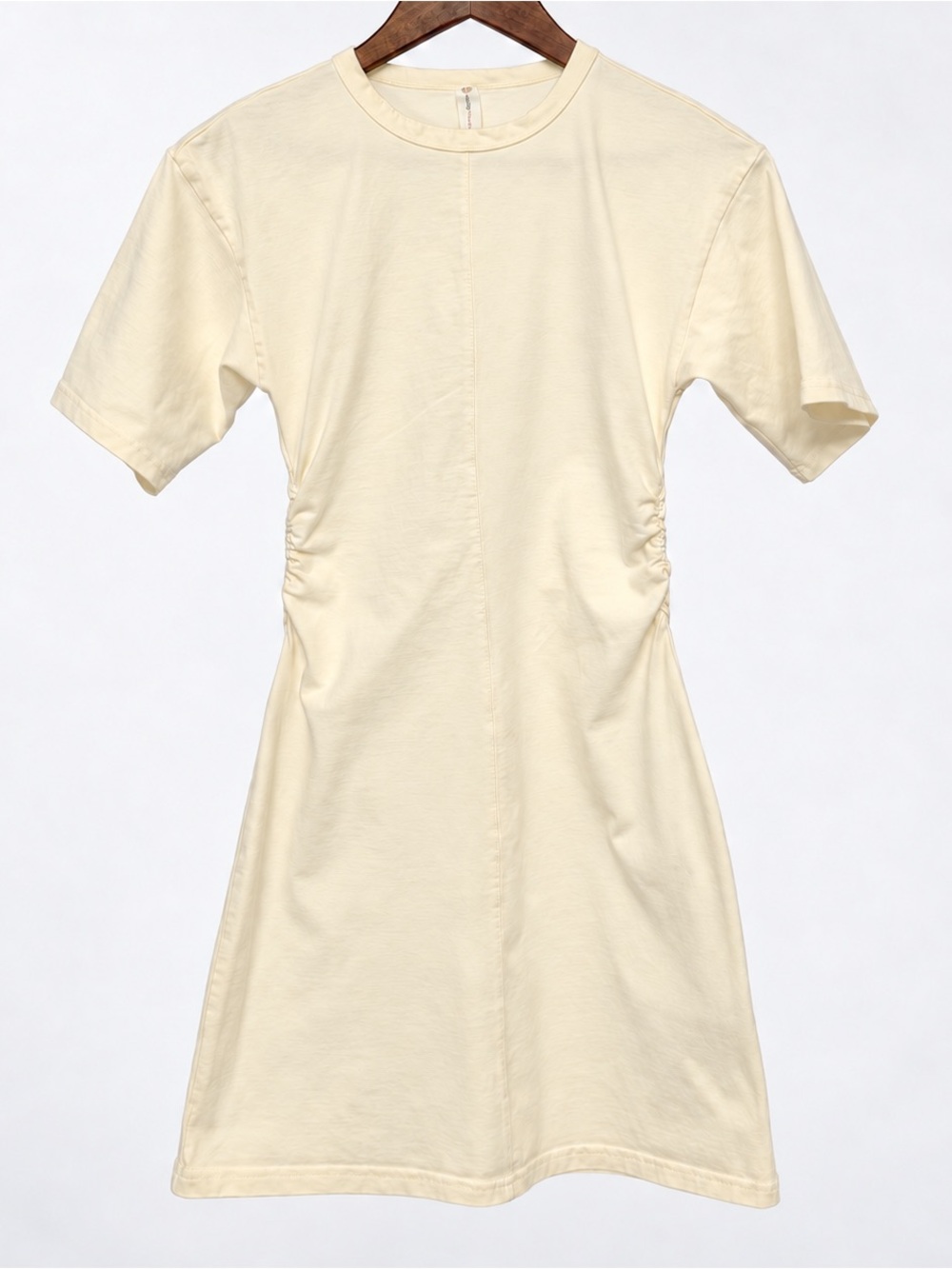 Women's Cream Short-Sleeve Ruched Side T-Shirt Dress